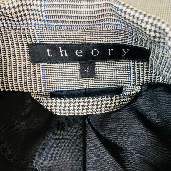 Theory Size 4 100% Wool Glen Plaid Blazer Jacket Gray Blue Career Office Work - Picture 9 of 10